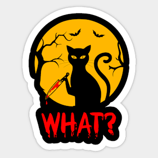 Black Murderous Cat with Knife Halloween Cat Lover Gift Sticker